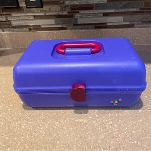 Caboodles Purple Makeup Case with Pink Handle And Two Slide Organizers